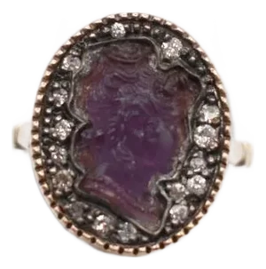 19th Century French Amethyst Cameo and Diamond Ring, Size 7.5