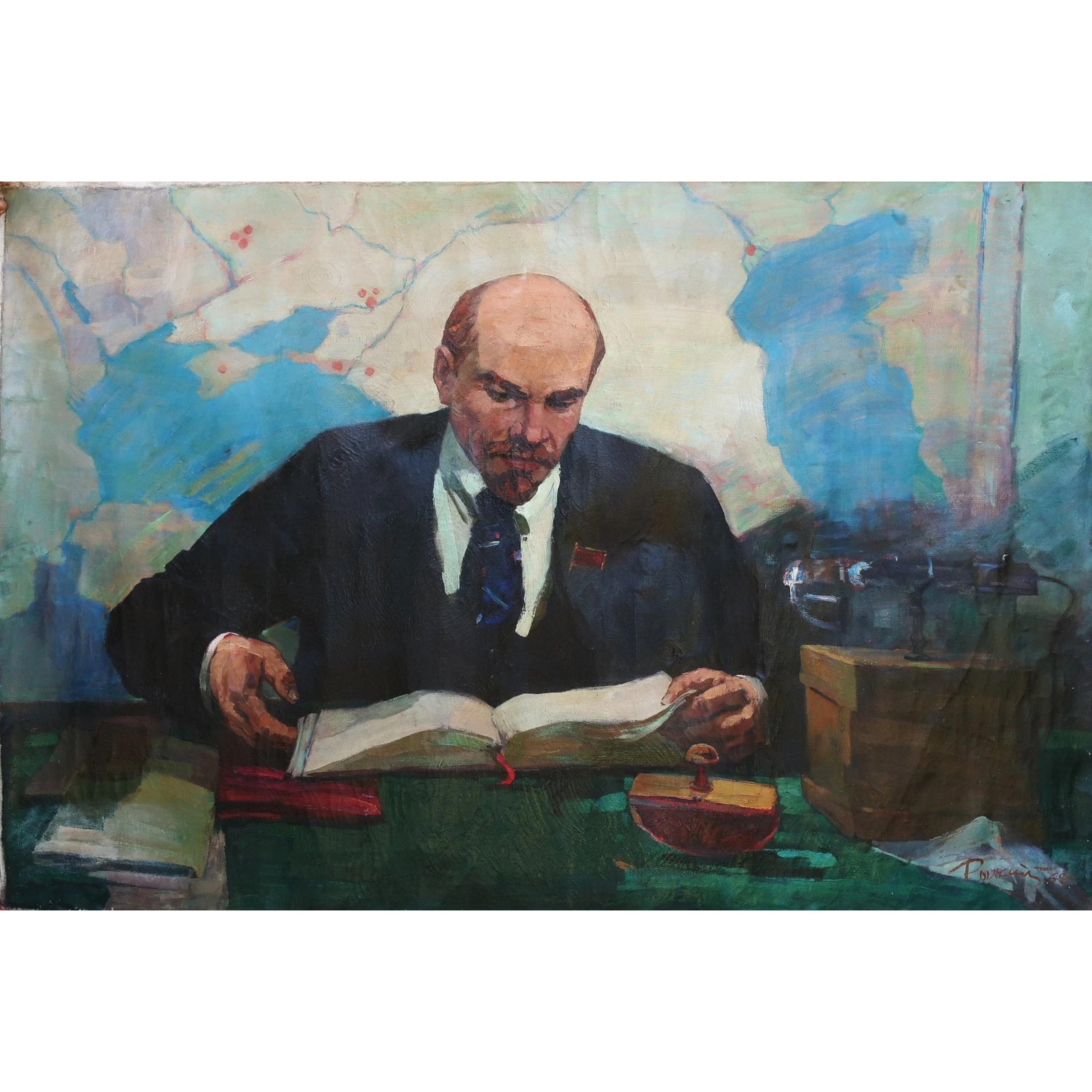 Original Vladimir Lenin Portrait, Soviet Oil Painting on Canvas, 1968 ...