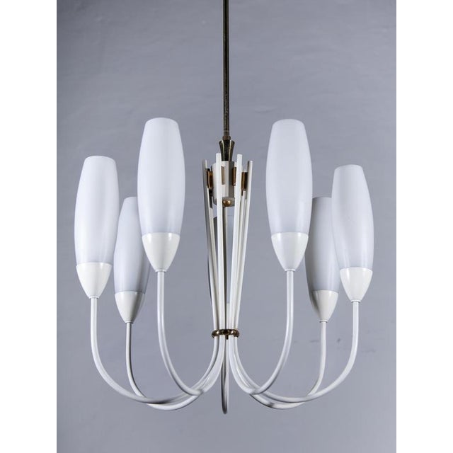 Mid-Century Modern Chandelier with 6 Opaline Glass Shades, 1950 For Sale - Image 9 of 10
