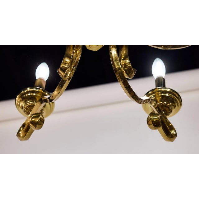 Spanish Mid-Century Brass Six Arm Chandelier For Sale - Image 9 of 12