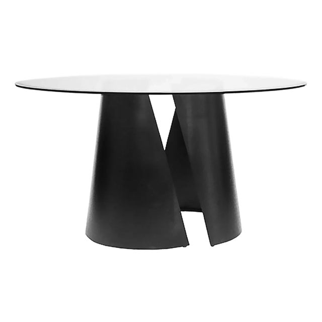 Matthew Izzo Home - Portia 48" Black Metal & Glass Top Pedestal Dining Table For Sale