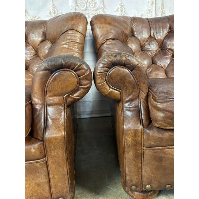 Pair of English Library Club Chairs in Hand-Finished Cognac Leather For Sale - Image 12 of 18