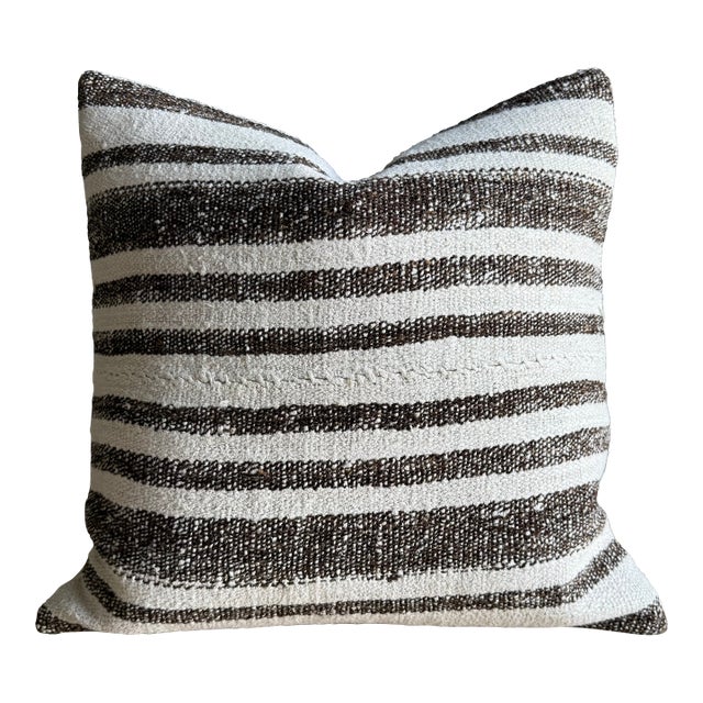 Vintage Rug Pillow Cover With Stripes For Sale