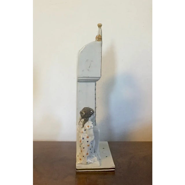 Antique early 19th century English Staffordshire pearlware watch hutch in the form of a grandfather clock. Decorated in...