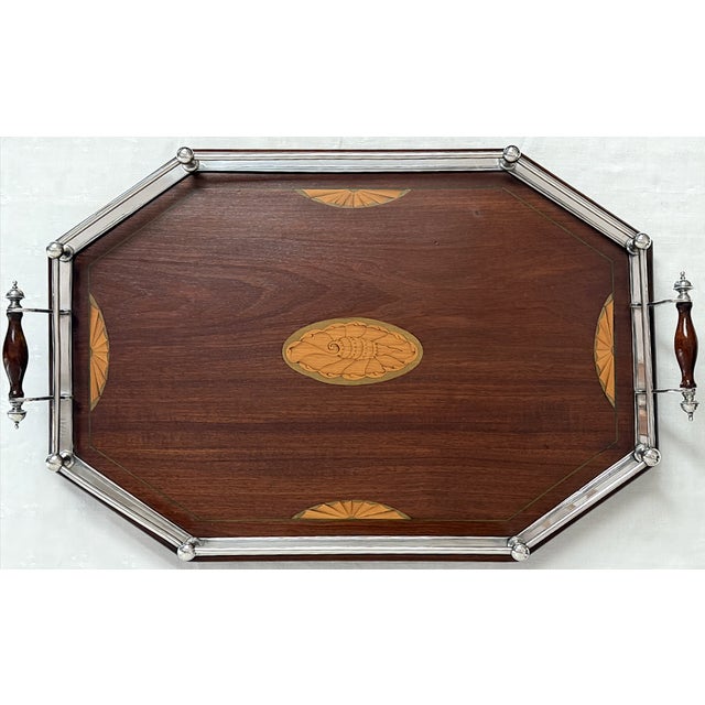 Brown Antique English Silver and Mahogany Gallery Tray For Sale - Image 8 of 18