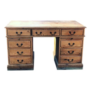 Large Pine Pedestal Desk For Sale