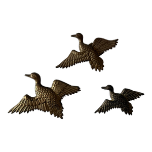 Set of 3 Mid Century Brass Flying Ducks or Geese Wall Plaques