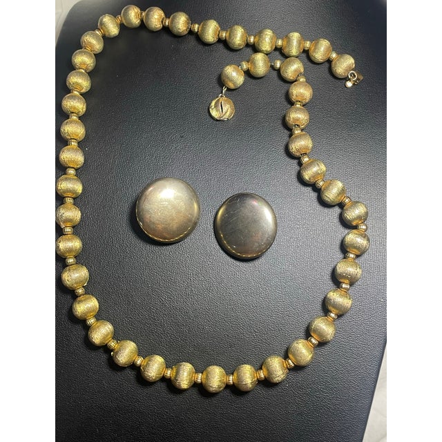 Mid 20th Century Earrings Marked Lisner & Necklace Lisner Style With Satin Etched Directly Into the Gold-Tone Metal For Sale In South Bend - Image 6 of 6