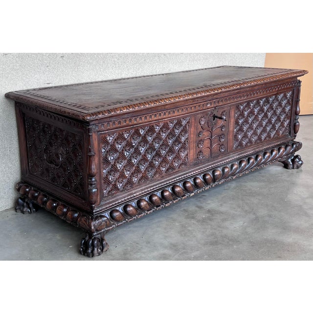 17th Century Italian Carved Cassone Trunk with Original Hardware For Sale - Image 16 of 18