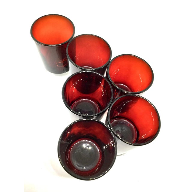 Glass 1950s Mid-Century Modern Ruby Red Aperitif Cordial Shot Glasses - Set of 6 For Sale - Image 7 of 10