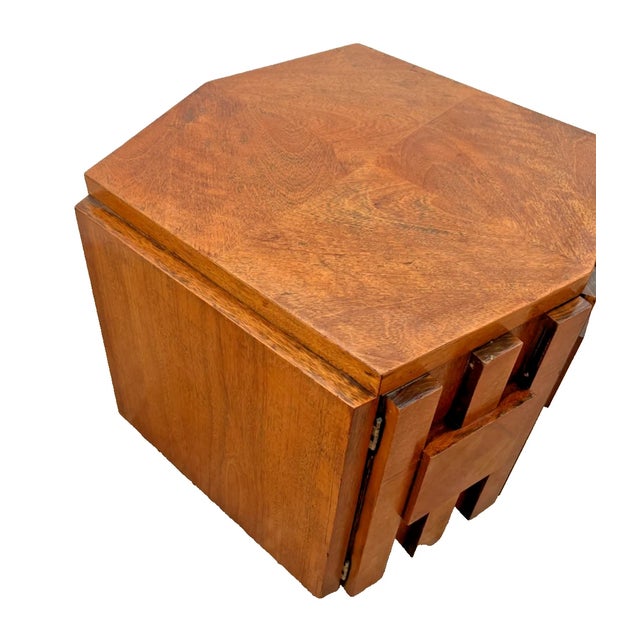 Wood Vintage Lane Staccato Block Brutalist Nightstand Cabinet Side Table MCM Hexagon For Sale - Image 7 of 11