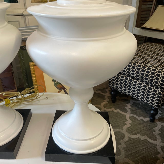 Art Deco 1980s Metal Urn Table Lamps - a Pair For Sale - Image 3 of 9