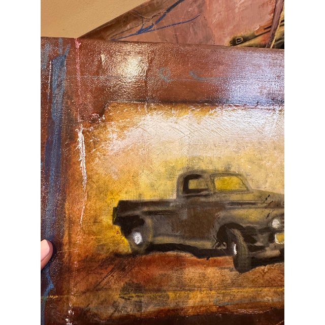 Metal 4-Panel Vintage Truck Art Painting on Metal With a Smaller Canvas Signed in 2005 Painting Included. For Sale - Image 7 of 10