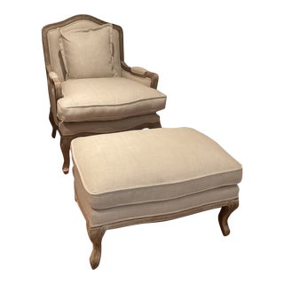 Restoration Hardware French Country Style Marseilles Chair and Ottoman For Sale
