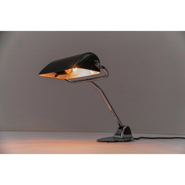 Bauhaus Chrome and Green Enamel Banker Lamp by Jacobus, 1930s For Sale - Image 11 of 18