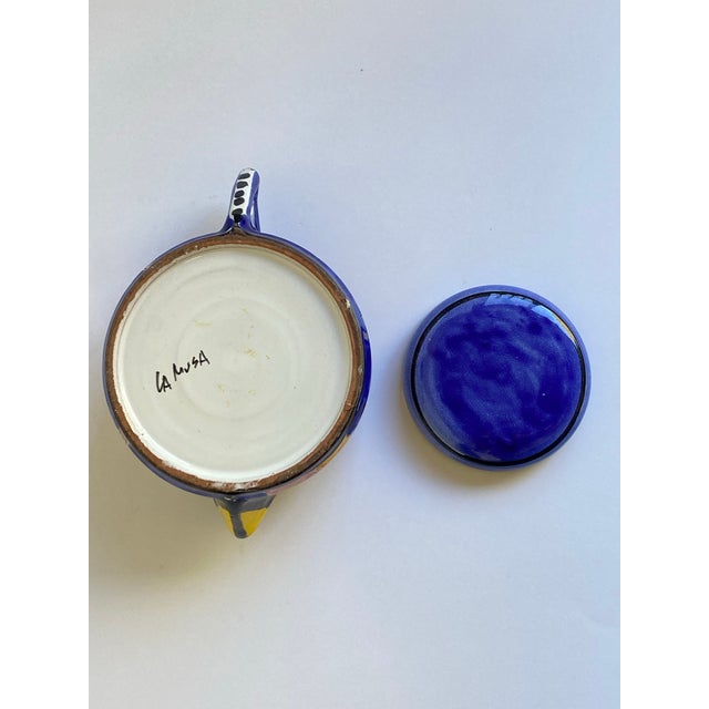 Blue Mid 20th Century Majolica Tea Pot by La Musa, Italy For Sale - Image 8 of 11