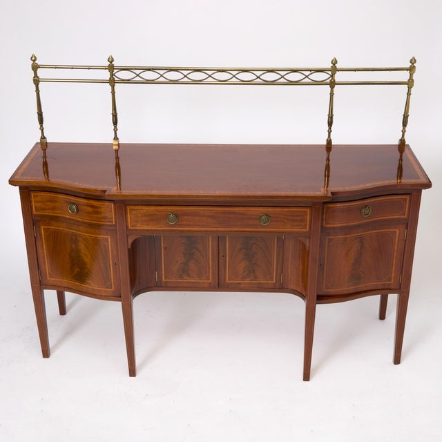 Antique English 19th Cent George III Inlaid Sideboard W/ Removable Brass Gallery For Sale - Image 4 of 13