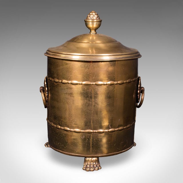 Antique Coal Bin, English, Brass, Fireside Log Store, Kindling Basket, Edwardian For Sale - Image 6 of 12