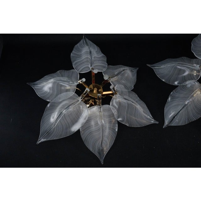 Large Murano Glass Leaf Flush Mounts from Franco Luce, 1970s, Set of 2 For Sale - Image 4 of 18