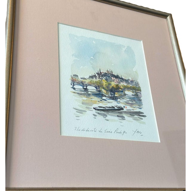 Robert Yan Original Watercolor "Ile De La Cite, Paris" 1990 - Signed For Sale - Image 11 of 12