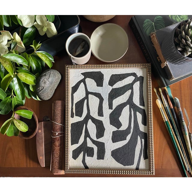 Contemporary abstract botanical painting on canvas. Framed in a gold locally made frame Unframed painting: 11" x 14"...