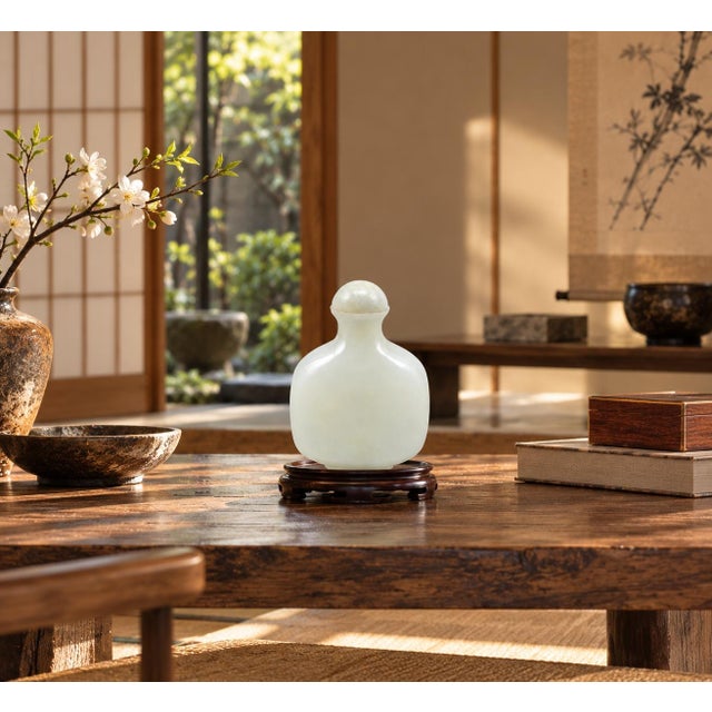 White Jade Snuff Bottle Hand Carved Minimalist Timeless Ming Style For Sale - Image 13 of 13
