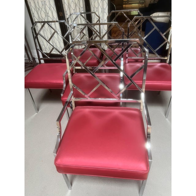 Set of 6 MCM Chrome in the style Milo Baughman c1970 DIA Chinese Chippendale dining Chairs 2 Arm, 4 Armless