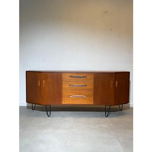 Original G-Plan teak sideboard with hairpin legs. Mid-century modern vintage storage cabinet in solid teak. British...