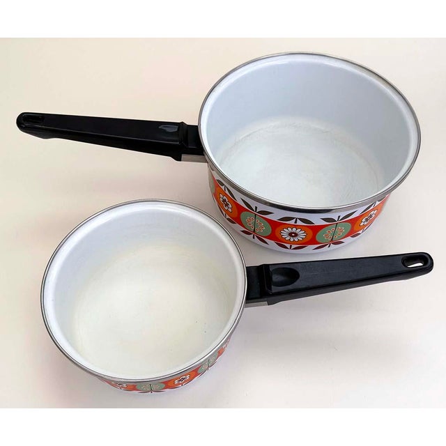 Orange 1960's Enamel Cooking Pot Set - 4 Piece For Sale - Image 8 of 9