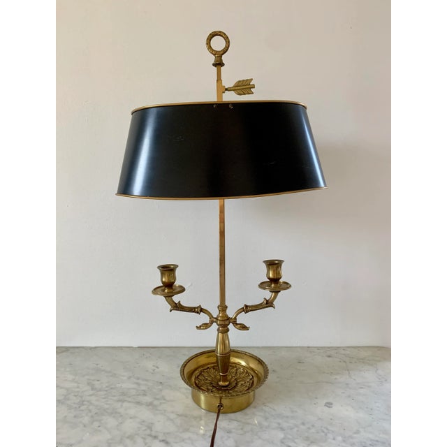 French Bouillotte Lamp With Black Tole Shade and Dolphin Motif Base For Sale - Image 9 of 12
