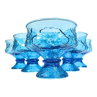 Eclectic Electric Blue Champagne Coupes- Set of Six For Sale