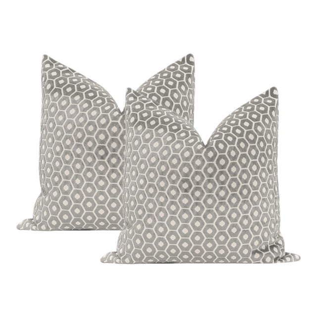 22" Grey Paloma Cut Velvet Pillows - a Pair For Sale