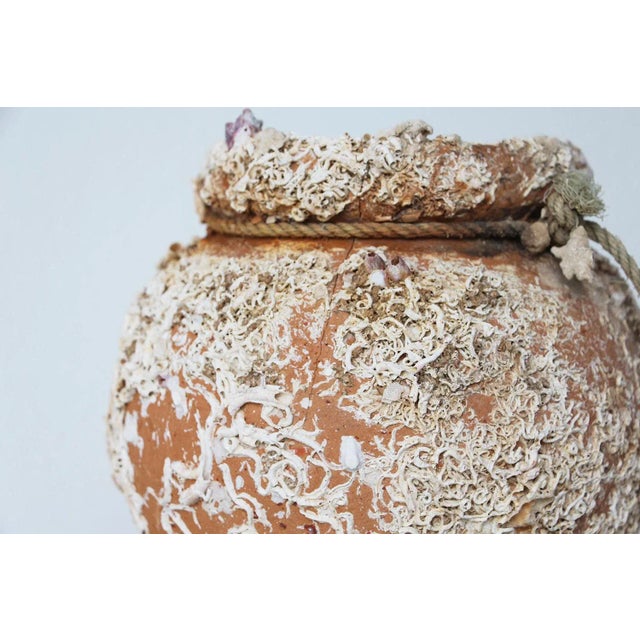 An hand made terracotta pot originally submerged under sea and used as a trap for an individual octopus. This pot has a...