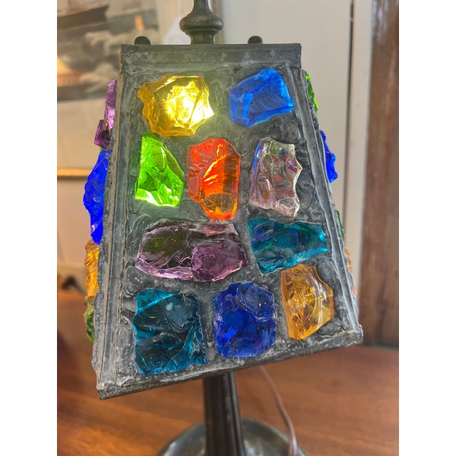 Gray Mid 20th Century Chunk Glass Lamp by Peter Marsh With Base For Sale - Image 8 of 8