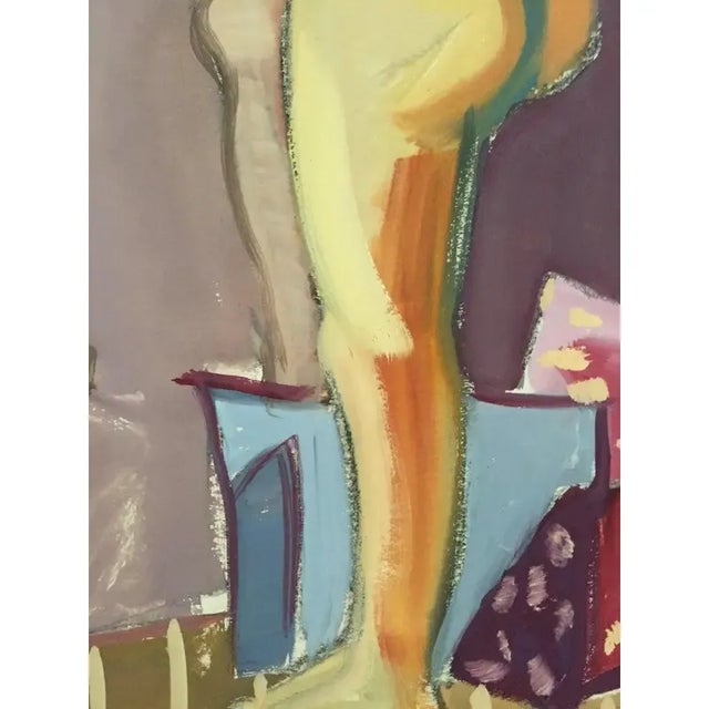 Mid-Century Modern 1950s Figurative Nude Gouache Painting Female Pink Blue Purple For Sale - Image 3 of 5