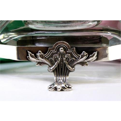 Metal Glass Inkwell with Silver Frame, Monogram Plaque Lid and Claw-Shaped Feet For Sale - Image 7 of 8