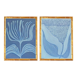 Original Framed Acrylic Botanical Painting, Organic Boho Art Floral Wall Art by Tatiana Duperault For Sale