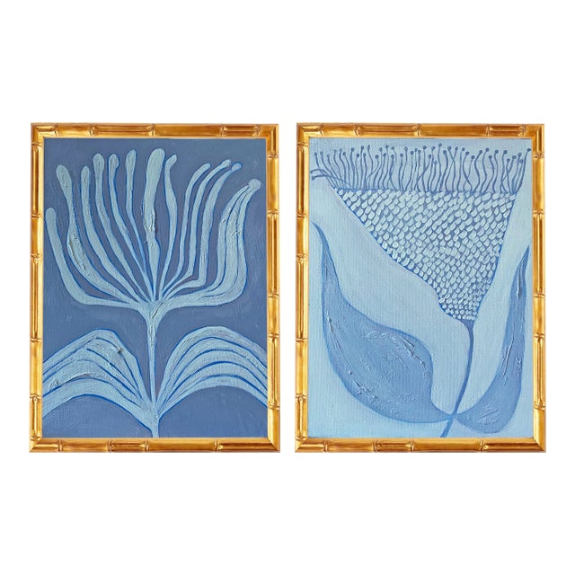 Original Framed Acrylic Botanical Painting, Organic Boho Art Floral Wall Art by Tatiana Duperault For Sale