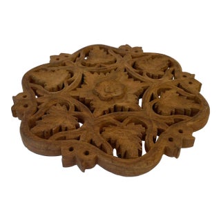 Vintage Carved Wood Trivet For Sale