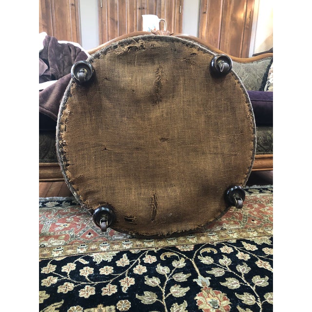 VTG Victorian Floral Pale Green Pouf / Rolling Footstool / Kneestool Fireplace Cushion 27" Round For Sale - Image 4 of 7