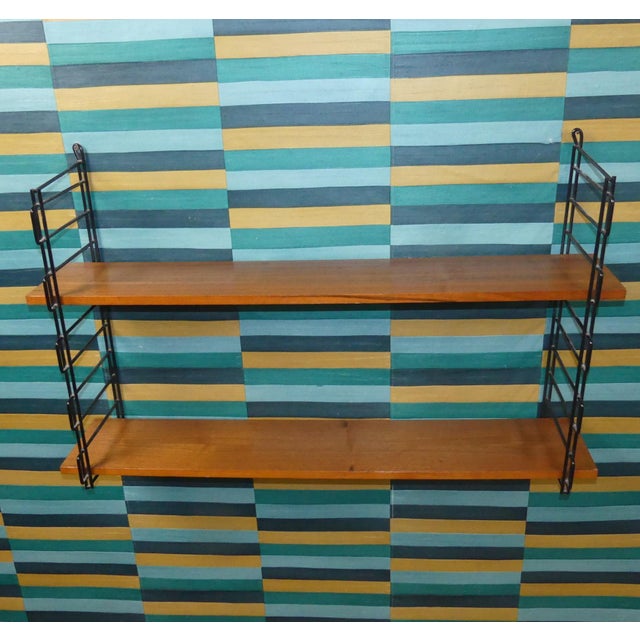 Black Mid-Century Modern String Long Shelf Shelves in Walnut and Black Ladders For Sale - Image 8 of 12