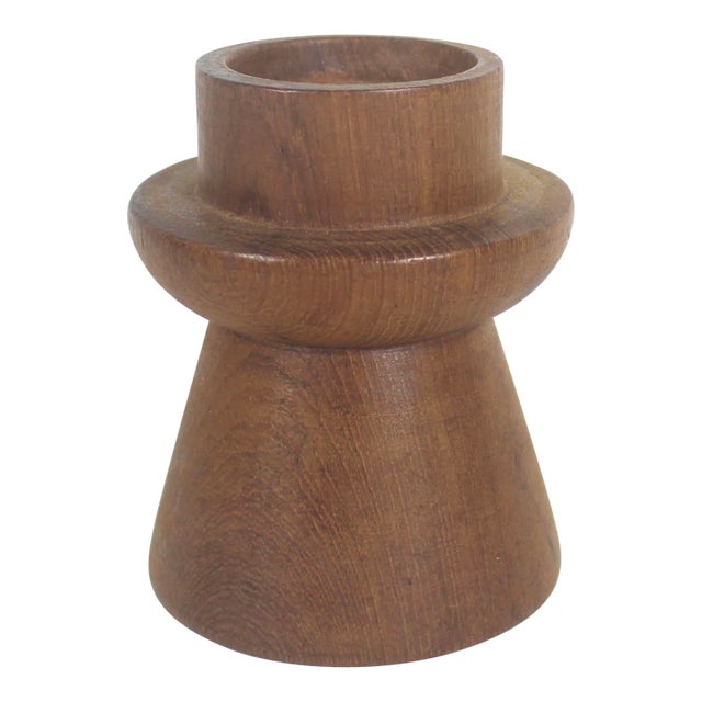 Mid Century Modern Teak Wood Candle Holder Danish Modern Style Chunky Wood Candleholder For Sale