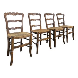 Louis XV Style Straw-Seated Chairs, Set of 4 For Sale