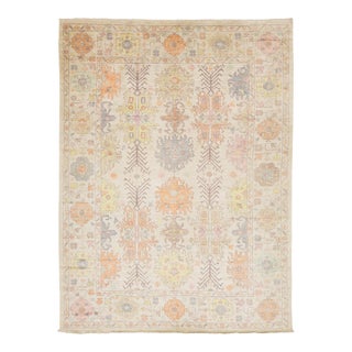 Pastel Modern Oushak Style Hand-Knotted Wool Area Rug 10x13 For Sale