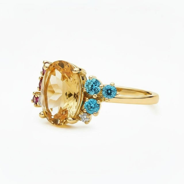 Not Yet Made - Made To Order Blue Topaz Multicolor Ring in 14k Gold, Size 7.5 For Sale - Image 5 of 11