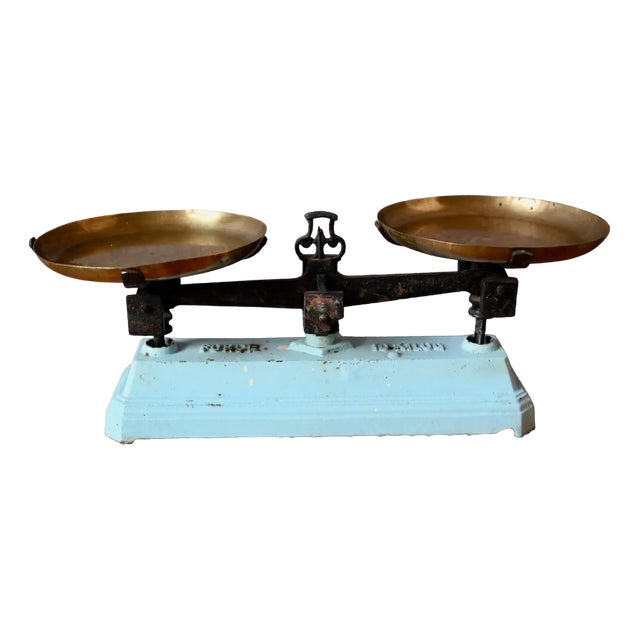 Industrial Style Roberval Scale in Cast Iron and Brass, France, 1940 For Sale