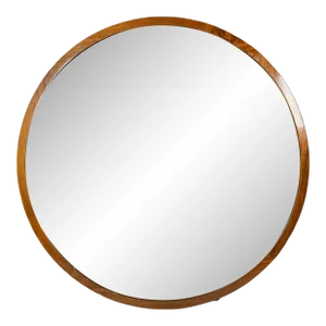 Mid 20th Century Round Wood Mirror With Antique Glass