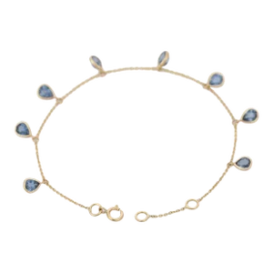 Pear Cut Blue Sapphire Charm Chain Bracelet in 18k Yellow Gold