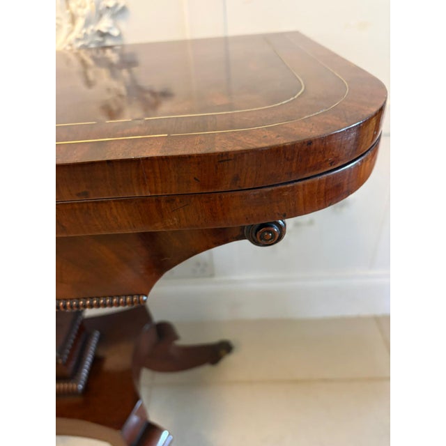 Early 19th Century Antique English Regency Mahogany Brass Inlaid Fold-Over Console Card Table, 1830 For Sale - Image 5 of 18