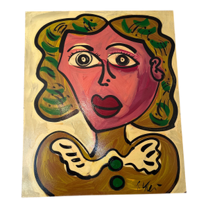 1970s Peter Keil Original Abstract Portrait Painting on Board